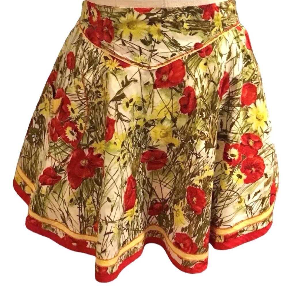 Vintage Hostess Floral and Crochet Skirt Apron Lot of 2